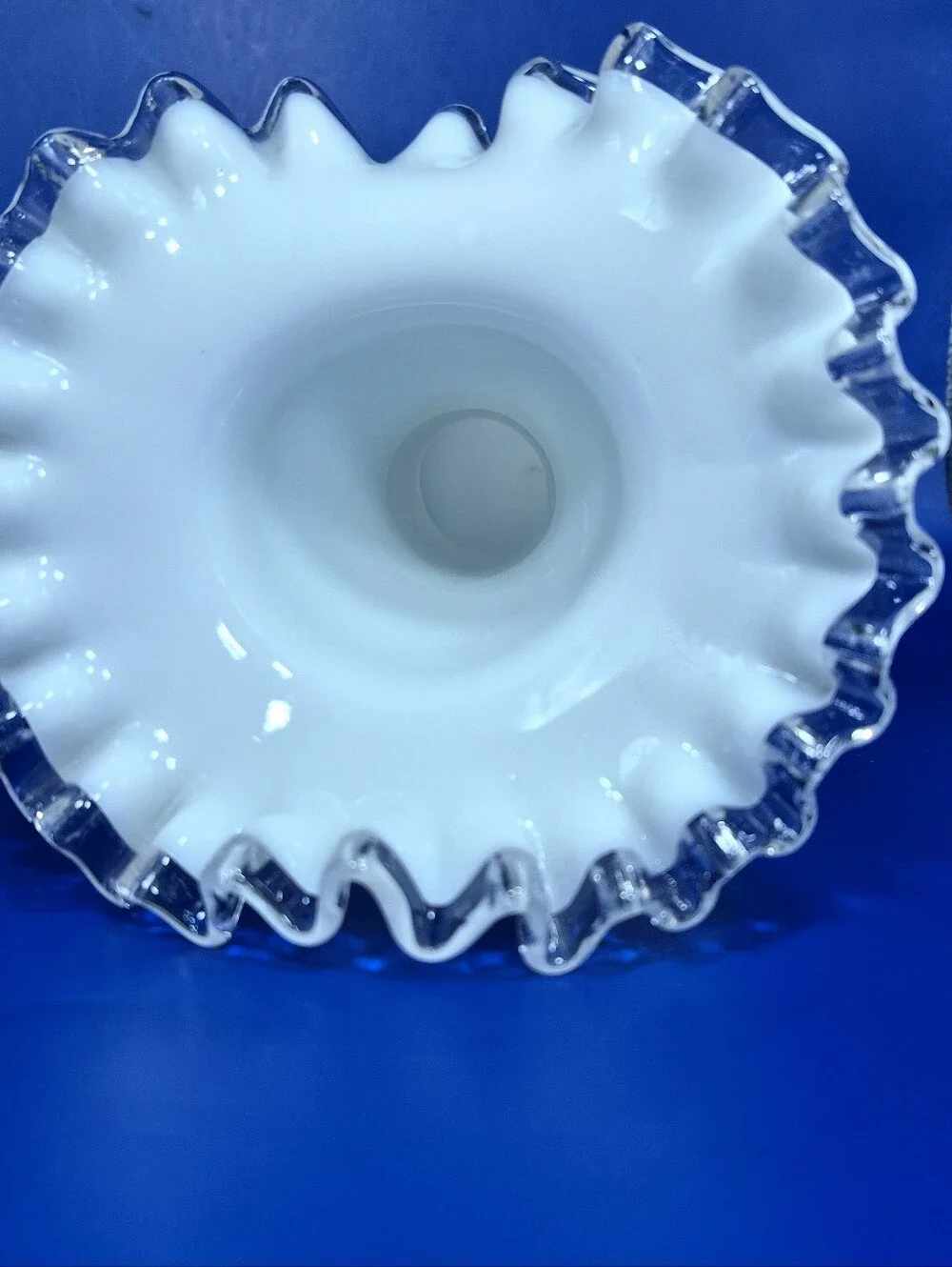 Vintage Fenton Silver Crest Milk Glass Ruffled Vase